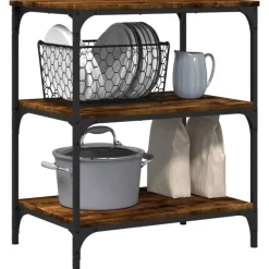 vidaXL Keukentrolley 60x41x76 cm bewerkt hout gerookt eikenkleurig