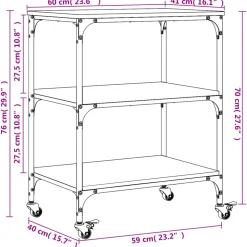 vidaXL Keukentrolley 60x41x76 cm bewerkt hout gerookt eikenkleurig