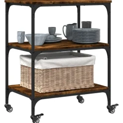 vidaXL Keukentrolley 60x41x76 cm bewerkt hout gerookt eikenkleurig