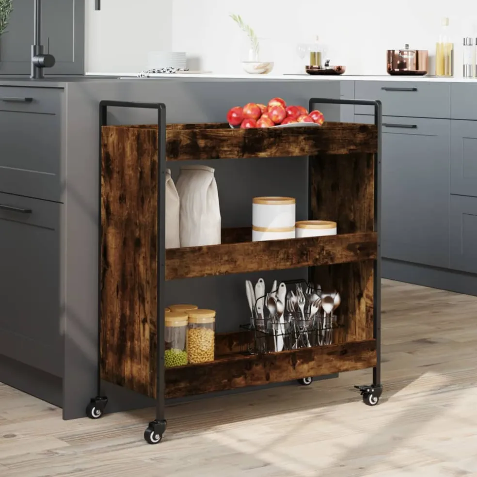 vidaXL Keukentrolley 70x30x82 cm bewerkt hout gerookt eikenkleurig