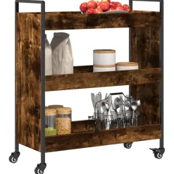 vidaXL Keukentrolley 70x30x82 cm bewerkt hout gerookt eikenkleurig