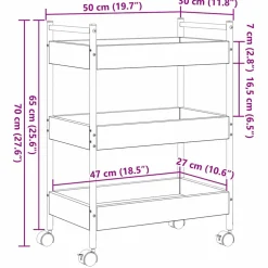 vidaXL Keuken Trolley Zwart eiken 50 x 30 x 70 cm Bewerkt hout