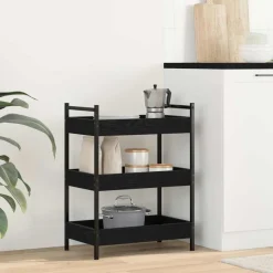 vidaXL Keuken Trolley Zwart eiken 50 x 30 x 70 cm Bewerkt hout