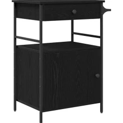 vidaXL Keuken Trolley Zwart Eiken 56 x 43 x 89,5 cm Bewerkt hout