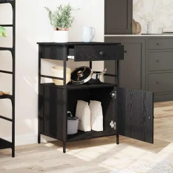 vidaXL Keuken Trolley Zwart Eiken 56 x 43 x 89,5 cm Bewerkt hout