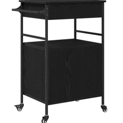 vidaXL Keuken Trolley Zwart Eiken 56 x 43 x 89,5 cm Bewerkt hout