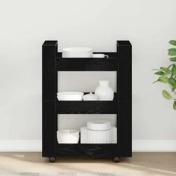 vidaXL Keuken Trolley Zwart Eiken 60 x 45 x 80 cm Bewerkt hout