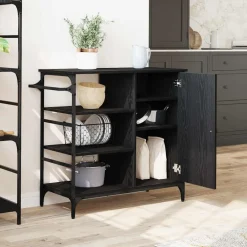 vidaXL Keuken Trolley Zwart Eiken 87.5 x 39 x 84.5 cm Bewerkt hout