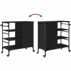 vidaXL Keuken Trolley Zwart Eiken 87.5 x 39 x 84.5 cm Bewerkt hout