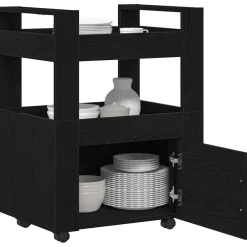 vidaXL Keuken Trolley Zwart eiken 60 x 45 x 80 cm Bewerkt hout