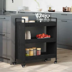 vidaXL Keuken Trolley Zwart Eiken 70 x 30 x 82 cm Bewerkt hout