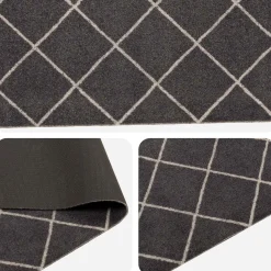 vidaXL Keuken Vloerkleed Antraciet geruit 150 x 45 cm 100% Polyamide