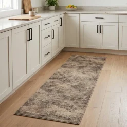 vidaXL Keuken Vloerkleed Bruin beton 150 x 45 cm 100% Polyamide