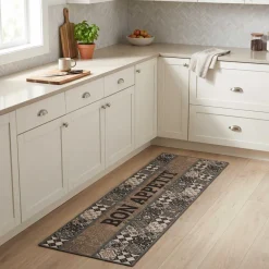vidaXL Keuken Vloerkleed Grijs bon appetit 150 x 45 cm 100% Polyamide