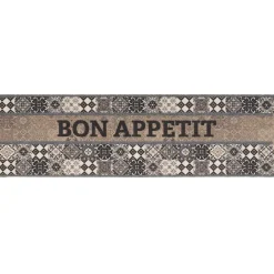 vidaXL Keuken Vloerkleed Grijs bon appetit 150 x 45 cm 100% Polyamide