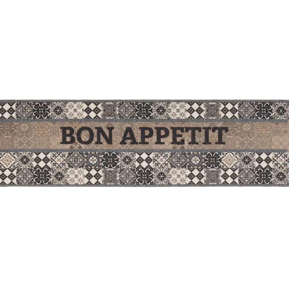 vidaXL Keuken Vloerkleed Grijs bon appetit 150 x 45 cm 100% Polyamide