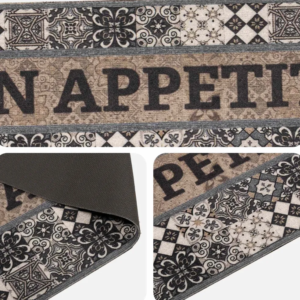 vidaXL Keuken Vloerkleed Grijs bon appetit 150 x 45 cm 100% Polyamide
