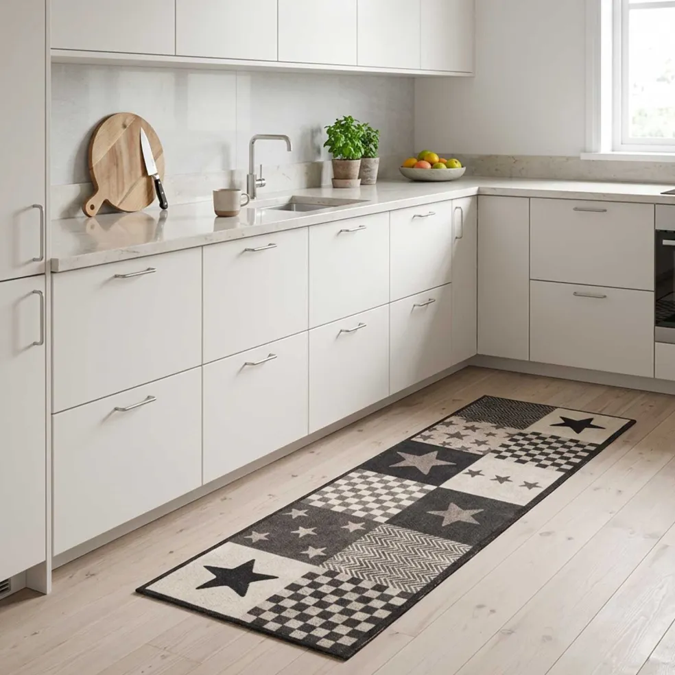 vidaXL Keuken Vloerkleed grijze sterren 150 x 45 cm 100% Polyamide