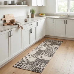 vidaXL Keuken Vloerkleed Grijs mozaïek 150 x 45 cm 100% Polyamide