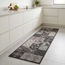 vidaXL Keuken Vloerkleed zwarte mozaïek 150 x 45 cm 100% Polyamide