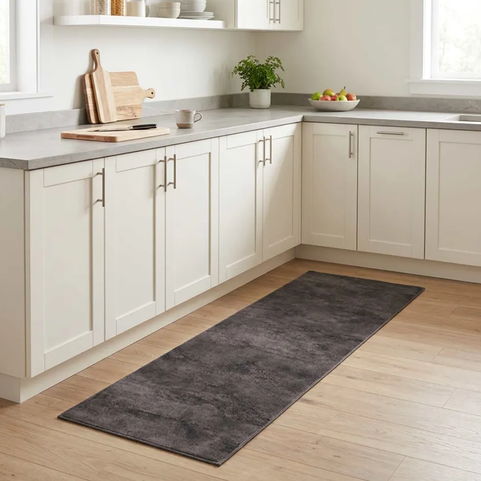 vidaXL Keuken Vloerkleed zwart beton 150 x 45 cm 100% Polyamide