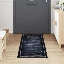 vidaXL Keuken Vloerkleed Zwart 180 x 60 cm Fluweel