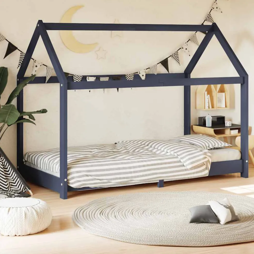 vidaXL Kinderbedframe massief grenenhout grijs 70x140 cm