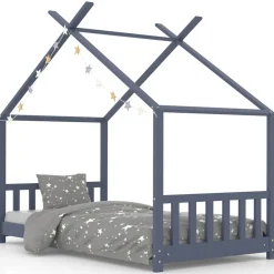 vidaXL Kinderbedframe massief grenenhout grijs 70x140 cm