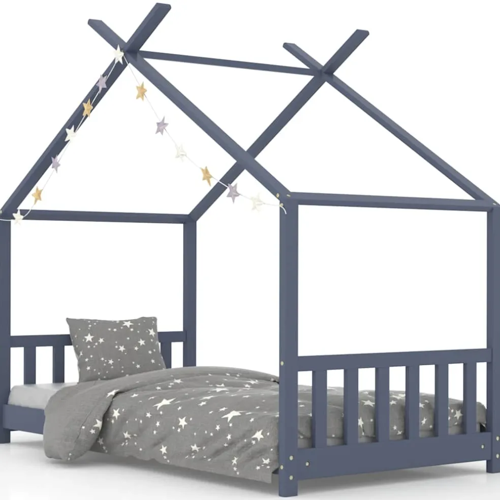 vidaXL Kinderbedframe massief grenenhout grijs 70x140 cm