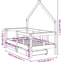 vidaXL Kinderbedframe met lades 80x200 cm massief grenenhout