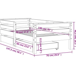 vidaXL Kinderbedframe met lades 80x200 cm massief grenenhout wit