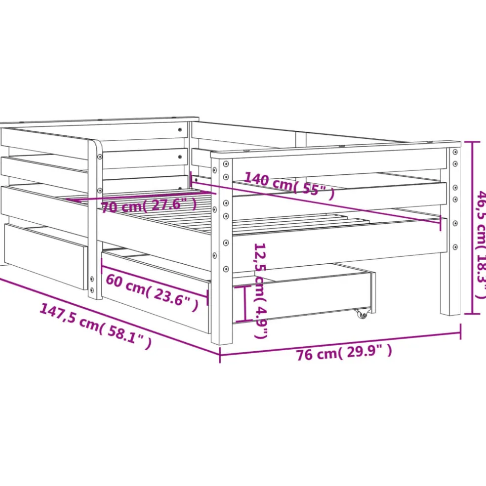 vidaXL Kinderbedframe met lades 80x200 cm massief grenenhout wit