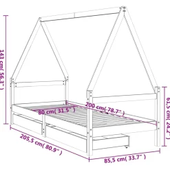 vidaXL Kinderbedframe met lades 80x200 cm massief grenenhout