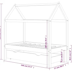 vidaXL Kinderbedframe met lade grenenhout donkergrijs 70x140 cm