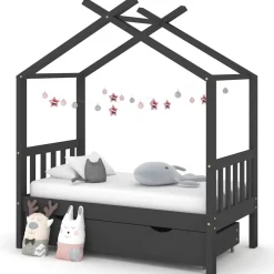 vidaXL Kinderbedframe met lade grenenhout donkergrijs 70x140 cm