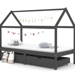 vidaXL Kinderbedframe met lades grenenhout donkergrijs 90x200 cm
