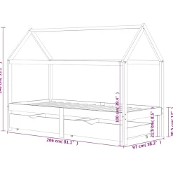 vidaXL Kinderbedframe met lades grenenhout donkergrijs 90x200 cm