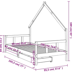 vidaXL Kinderbedframe met lades 90x190 cm massief grenenhout wit