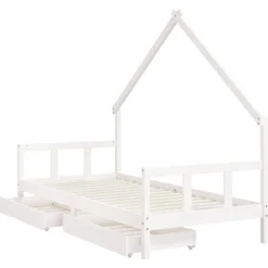 vidaXL Kinderbedframe met lades 90x190 cm massief grenenhout wit