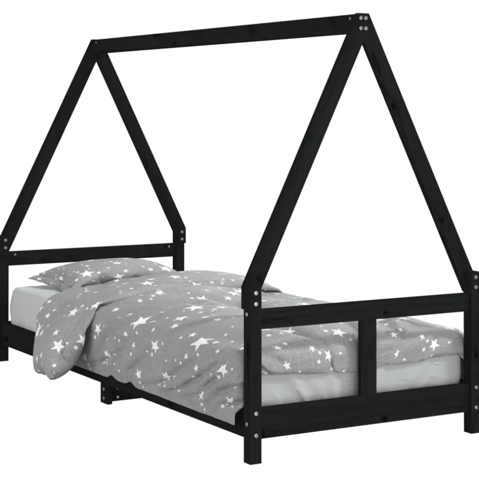 vidaXL Kinderbedframe 80x200 cm massief grenenhout zwart