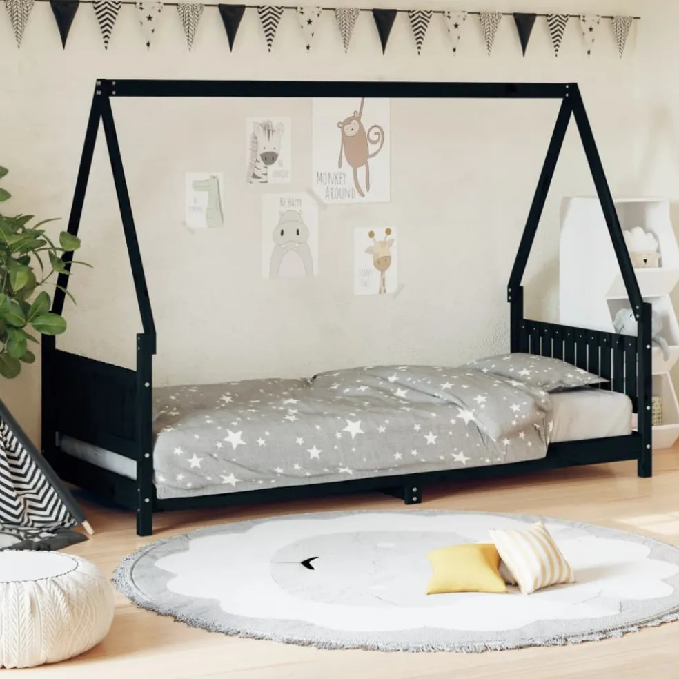 vidaXL Kinderbedframe 80x200 cm massief grenenhout zwart