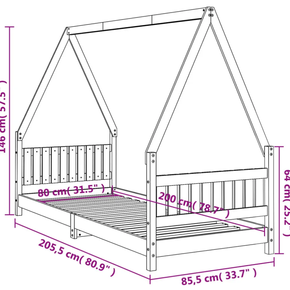 vidaXL Kinderbedframe 80x200 cm massief grenenhout zwart