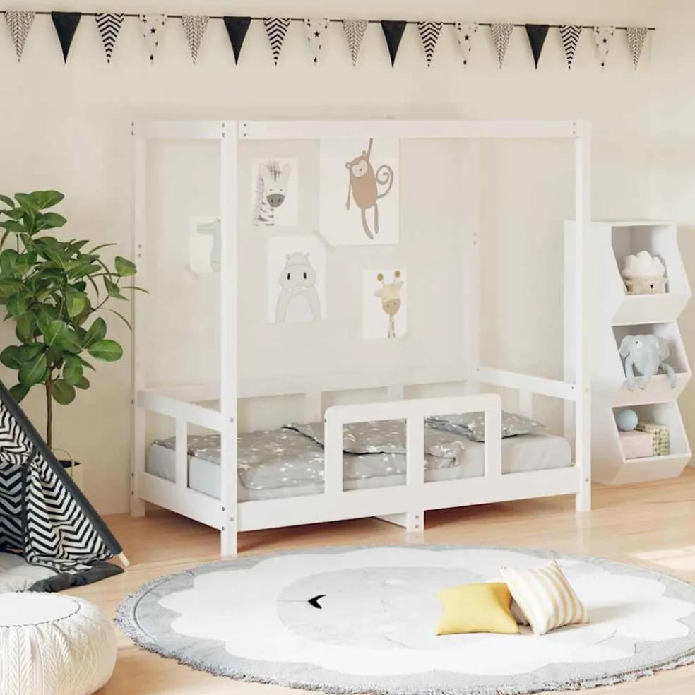 vidaXL Kinderbedframe 70x140 cm massief grenenhout wit