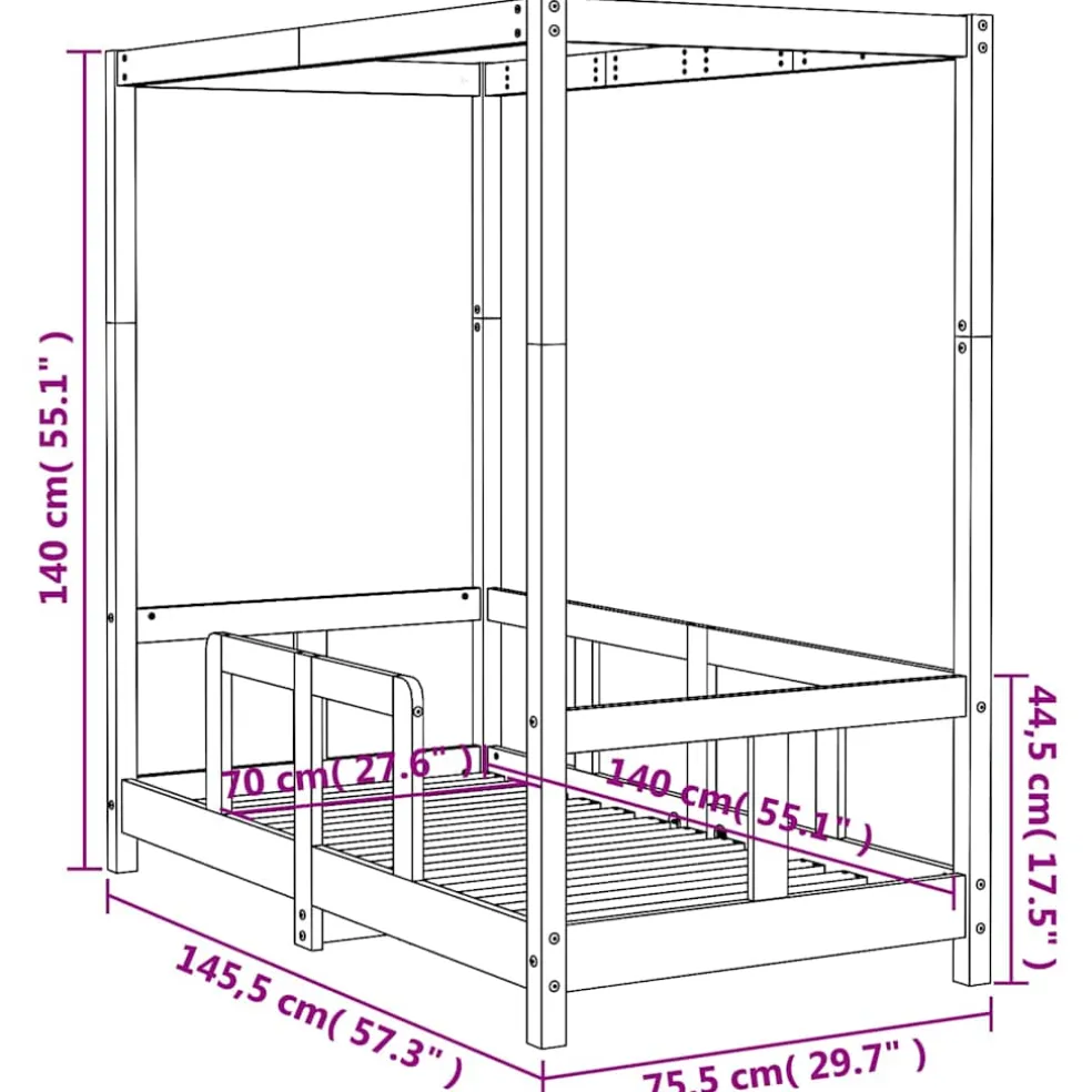 vidaXL Kinderbedframe 70x140 cm massief grenenhout wit