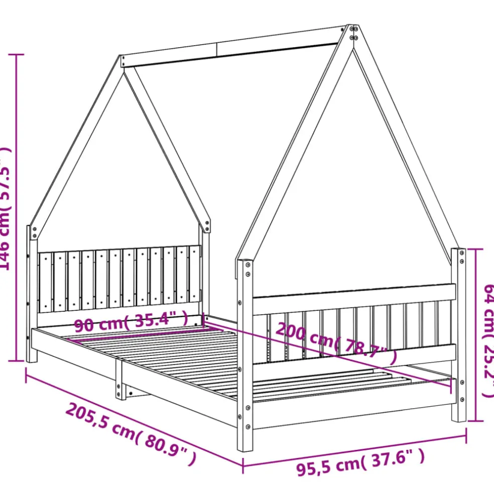 vidaXL Kinderbedframe 90x200 cm massief grenenhout wit