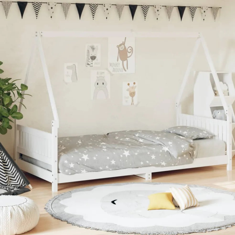 vidaXL Kinderbedframe 90x200 cm massief grenenhout wit