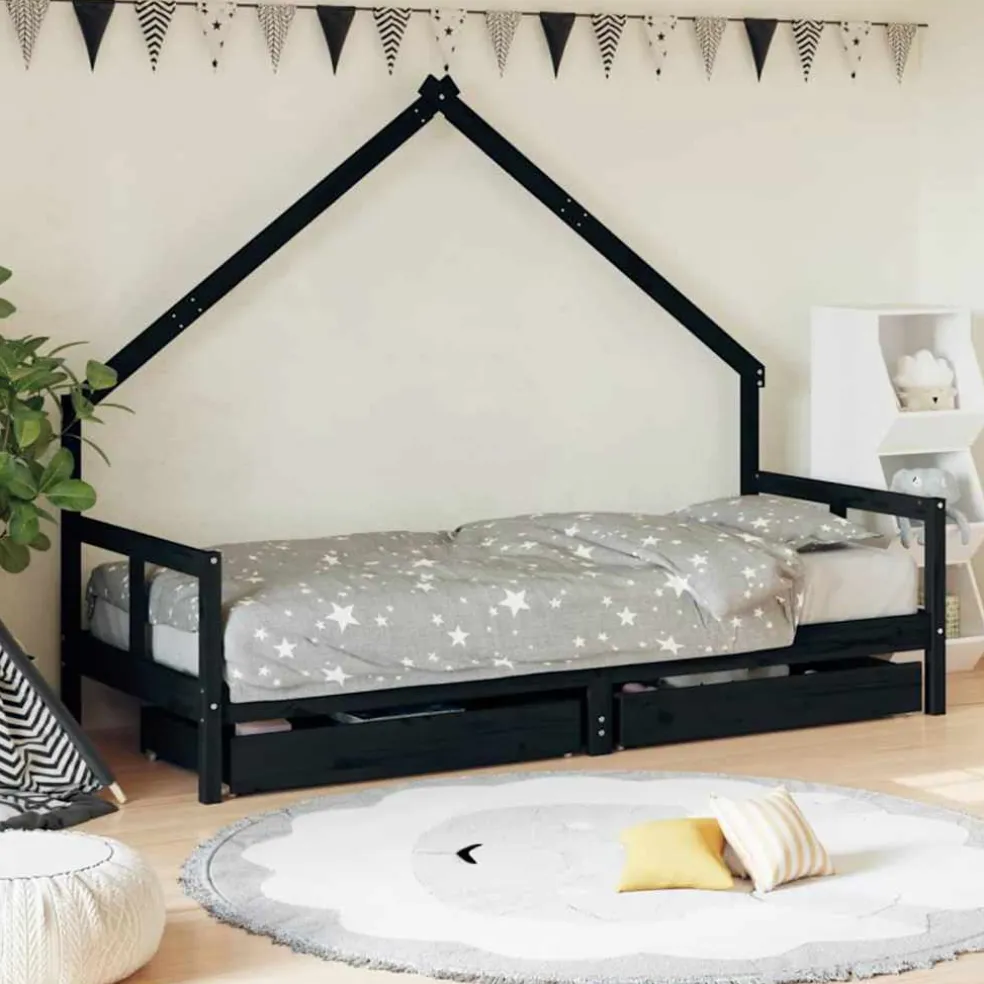 vidaXL Kinderbedframe 80x200 cm massief grenenhout zwart