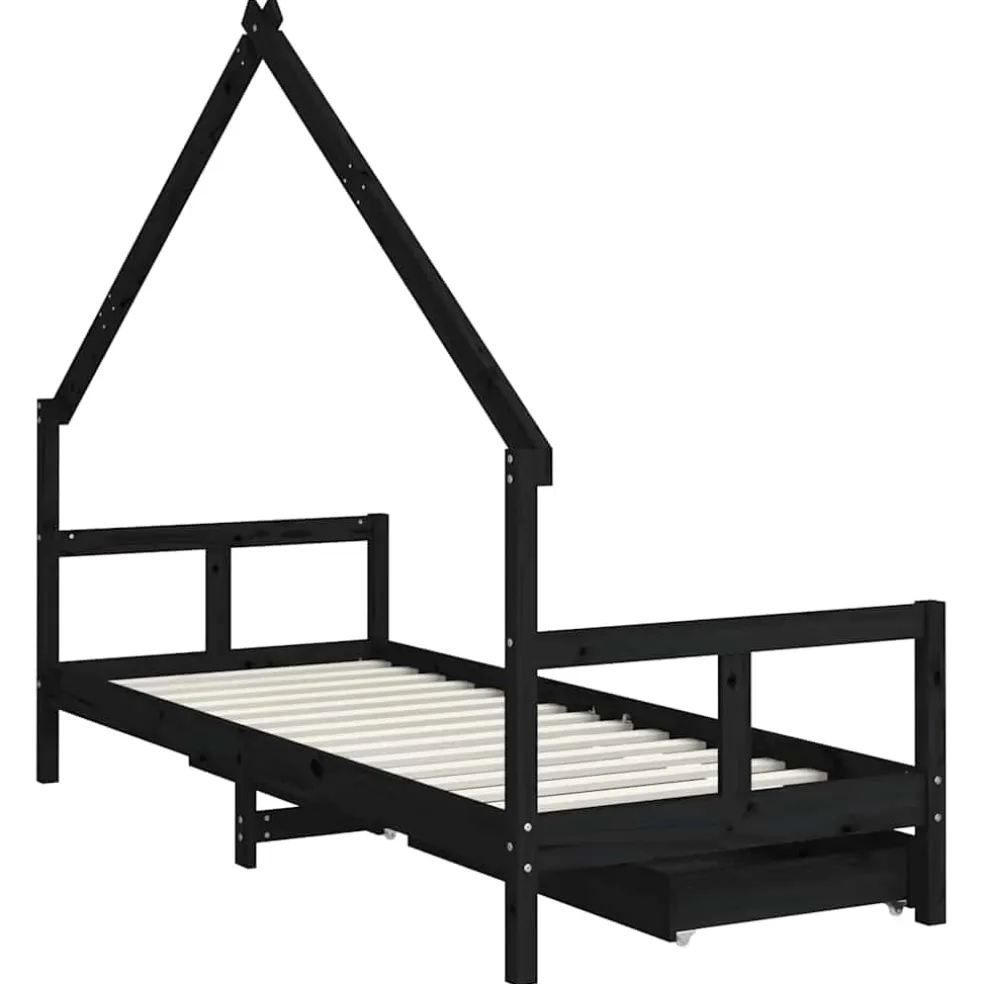 vidaXL Kinderbedframe 80x200 cm massief grenenhout zwart