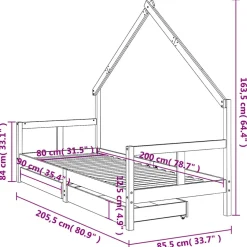 vidaXL Kinderbedframe 80x200 cm massief grenenhout zwart