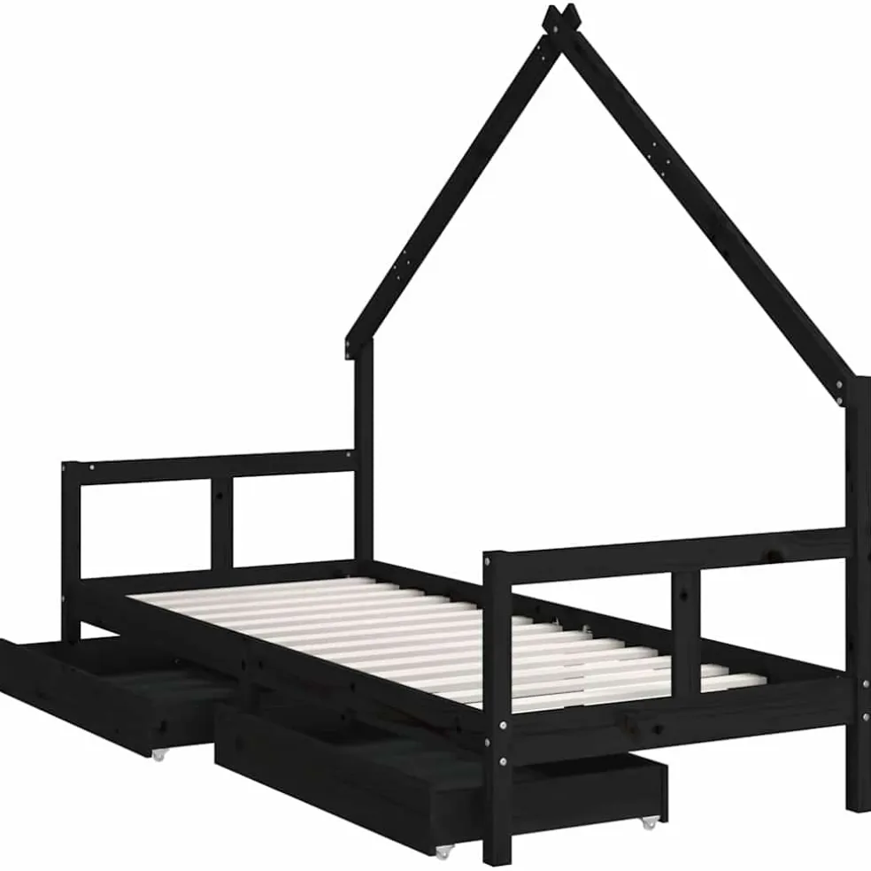 vidaXL Kinderbedframe 80x200 cm massief grenenhout zwart